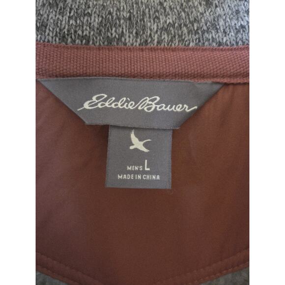 Eddie Bauer Mens L Pullover Fleece 1/4 Snap Gray & Rust Zip Pockets Gorpcore - Picture 5 of 11